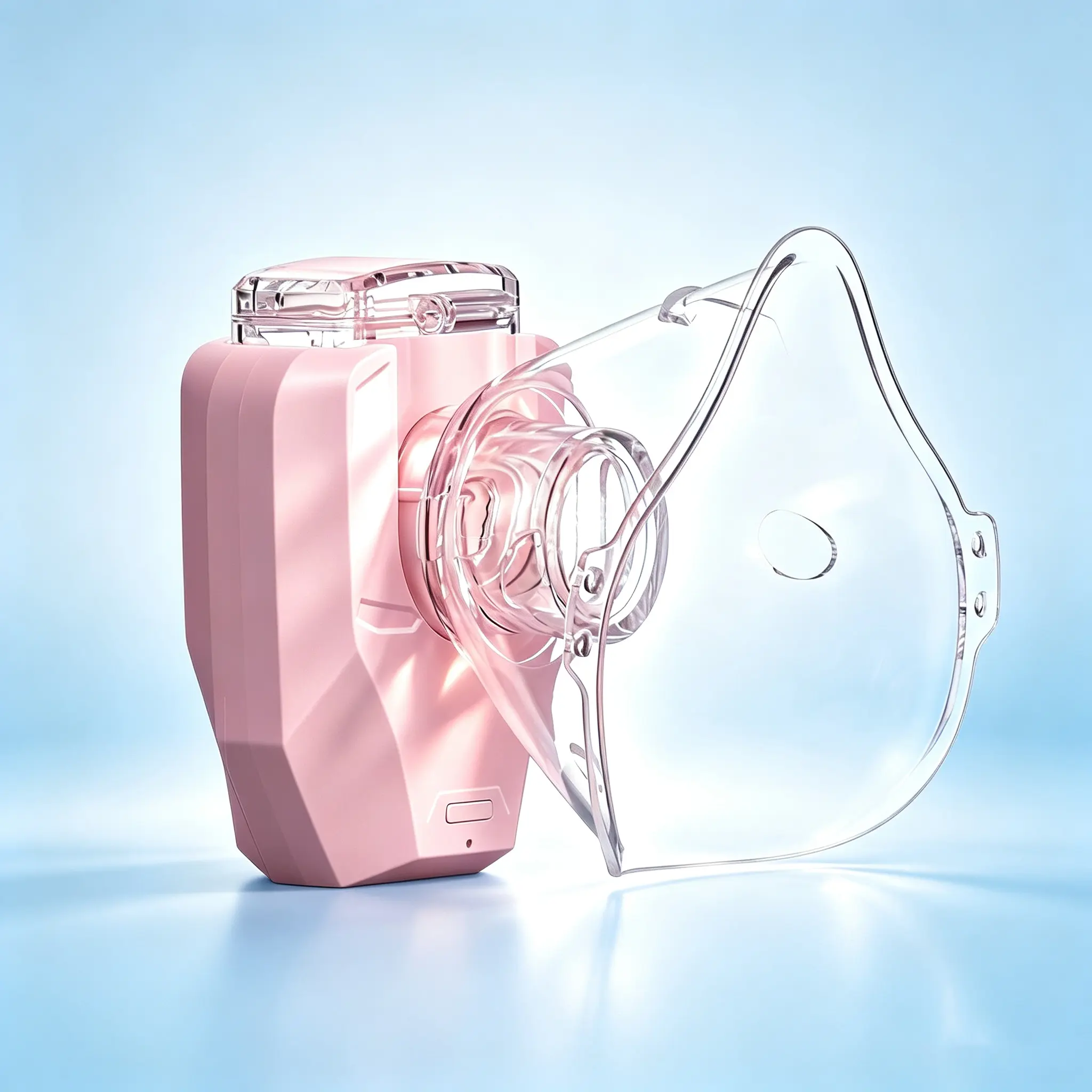 1PCS pink ultrasonic USB powered 400 mA portable hand-held sprayer-rechargeable breathing aid with adult mouthpiece, compact facial beauty equipment for home and travel.