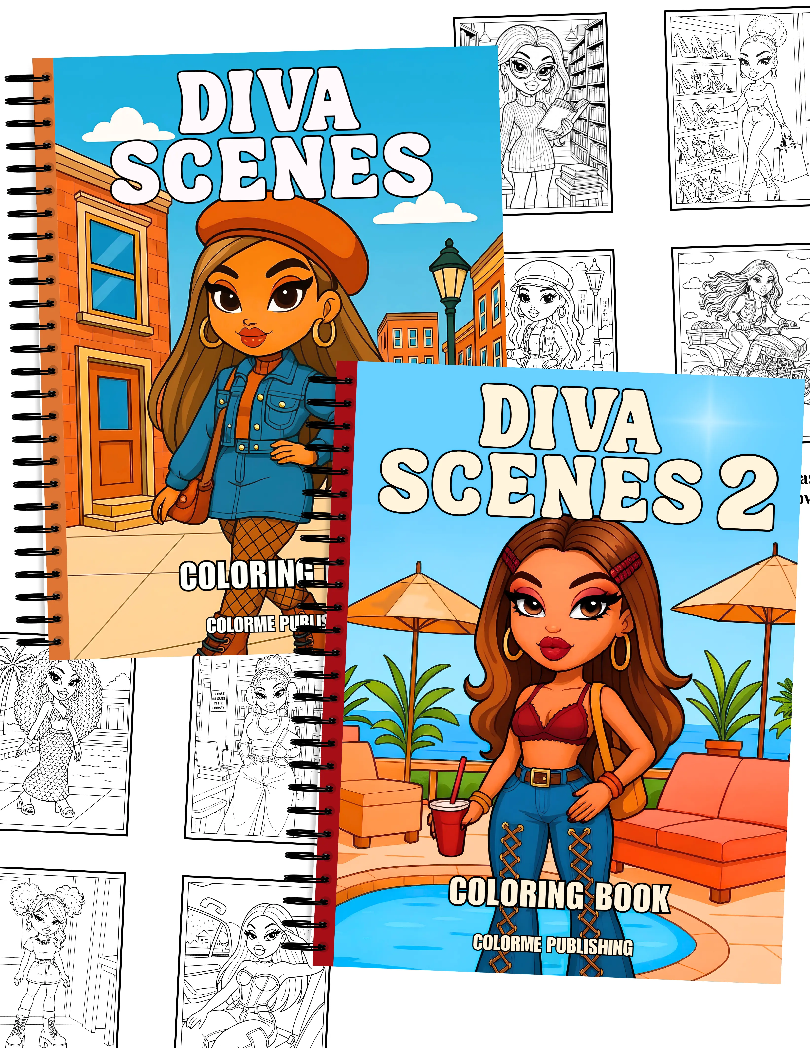 Diva Scenes 1 & 2 Coloring Book Bundle : 60 Coloring Pages of Fashion Dolls