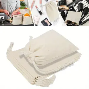 Pack of 12 Bundle Pocket Canvas Bag Creative Canvas Bag Reusable Agricultural Product Bag with Drawstring for Shopping and Storage