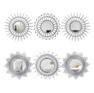 Silver 6 Pcs Decorative Wall Art Entryway Mirror Set with Round Designs for Home Decor and Living Room Decoration