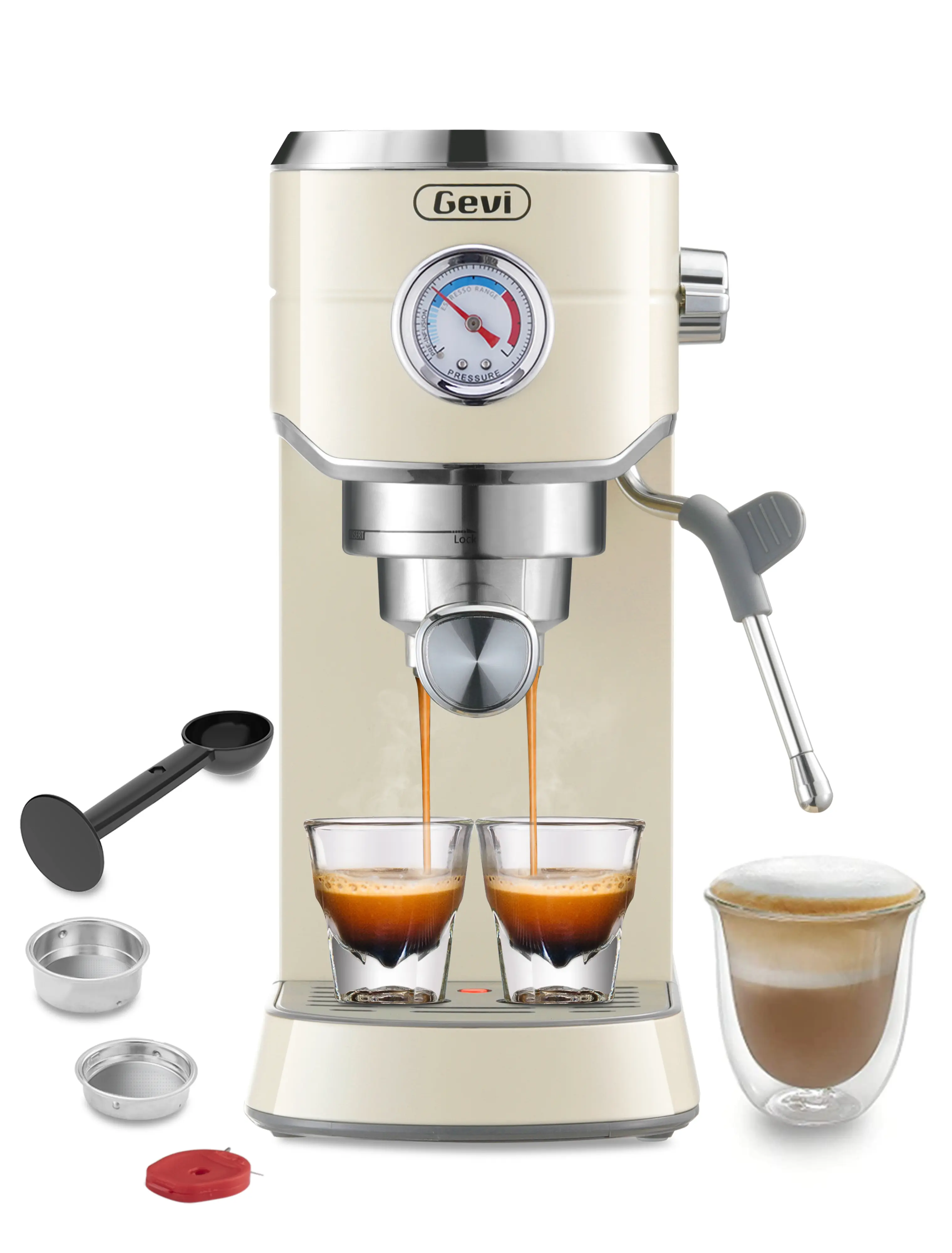 Gevi 20-Bar Semi-Automatic Professional Espresso Machine with Milk Frother Steam Wand, Compact Cappuccino & Latte Maker, White Coffee Equipment