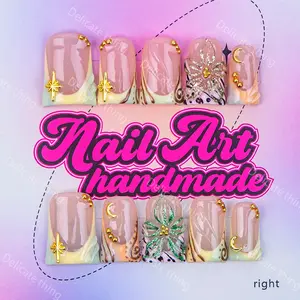 Y2K Style Duckbill Nail Tips Set, Diy Fake Nails, Handmade Wearable Nails with Beads & French Design, Nail Decorations, Decorative Nails, Perfect Gift for Women, Nail Art Set