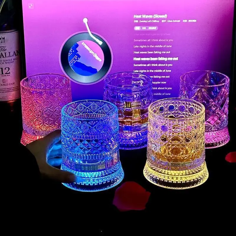 gift option Premium 360° Rotating LED Glow Crystal Cup – Color-Changing Light-Up Barware, Luxury Nightclub & Party Drinkware, Elegant Gift for Home Entertaining soda glass，MUGBLUEEGG# liquor glass# glass cup