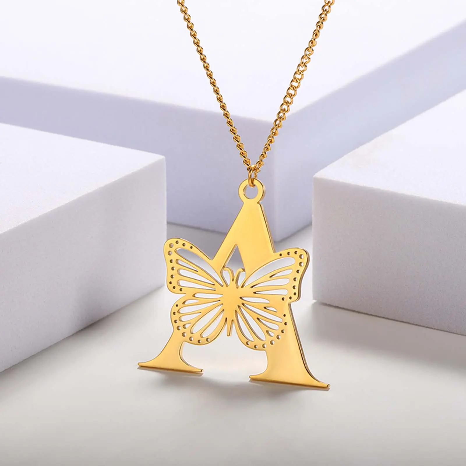 Women's Dainty Butterfly Letter Clavicle Necklace - Metal Hollow Pendant Choker with Personalized Initial & Artificial Gemstone, Fashion Modern Accessories, Versatile & Easy to Pair Unique Dainty Necklace, Birthday, Initial Necklaces