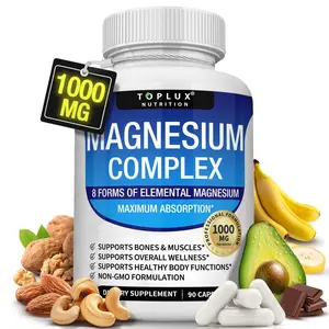 Magnesium Complex 1000mg, 8 Essential Types Magnesium Supplement, Support Sleep Relaxation Muscle & Nerve Health, Daily Natural Mineral Vitamin for Men Women Toplux