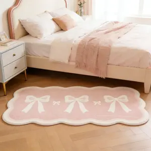 1pc Sweet Ins Style Living Room Sofa Carpet Cream Style Bow Bedroom Decoration Bedside Rug Pink Special-shaped Fluffy Soft Study Plush Carpet Simple Home Entrance Anti-slip Floor Mat Soft Shaggy Rug Soft Area Rug