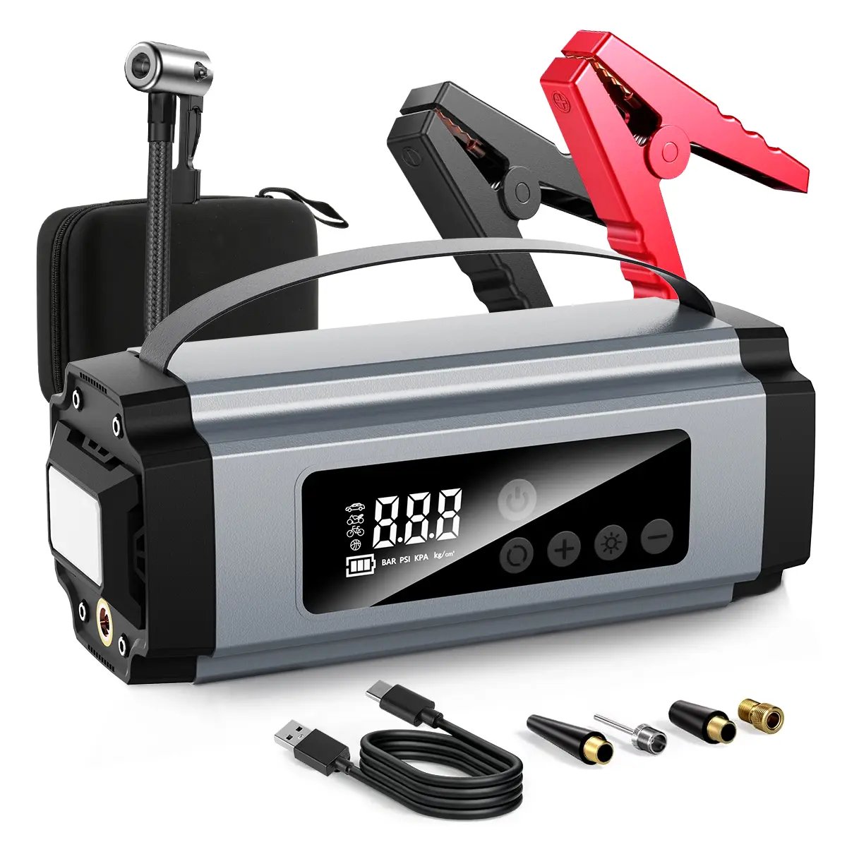 FLOXGINO 6000A Car Jump Starter with Air Compressor, 16800mAh Car Battery Booster, 150PSI Auto-Shutoff Tire Inflator, 12V Supersafe Lithium Jump Box for All Gas & Up to 12L Diesel Vehicles, LED Light