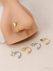 1pcs Minimalist Butterfly U-Shaped Septum Lip Ring, 316L Stainless Steel Low-Allergy, Designed for Hanging Ear Cartilage Piercings, Suitable for Women's Helix Lobe Earrings, Nose Rings Hoops, Nose Studs