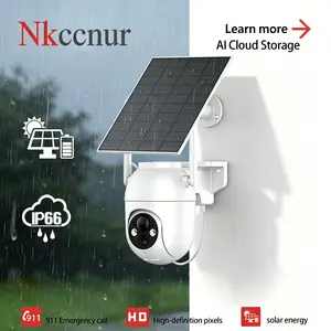 NKCCNUR Solar-Powered Outdoor IP66 Waterproof Security Camera Wireless WiFi with AI Motion Detection Two-Way Audio HD Night Vision Pan/Tilt Surveillance
