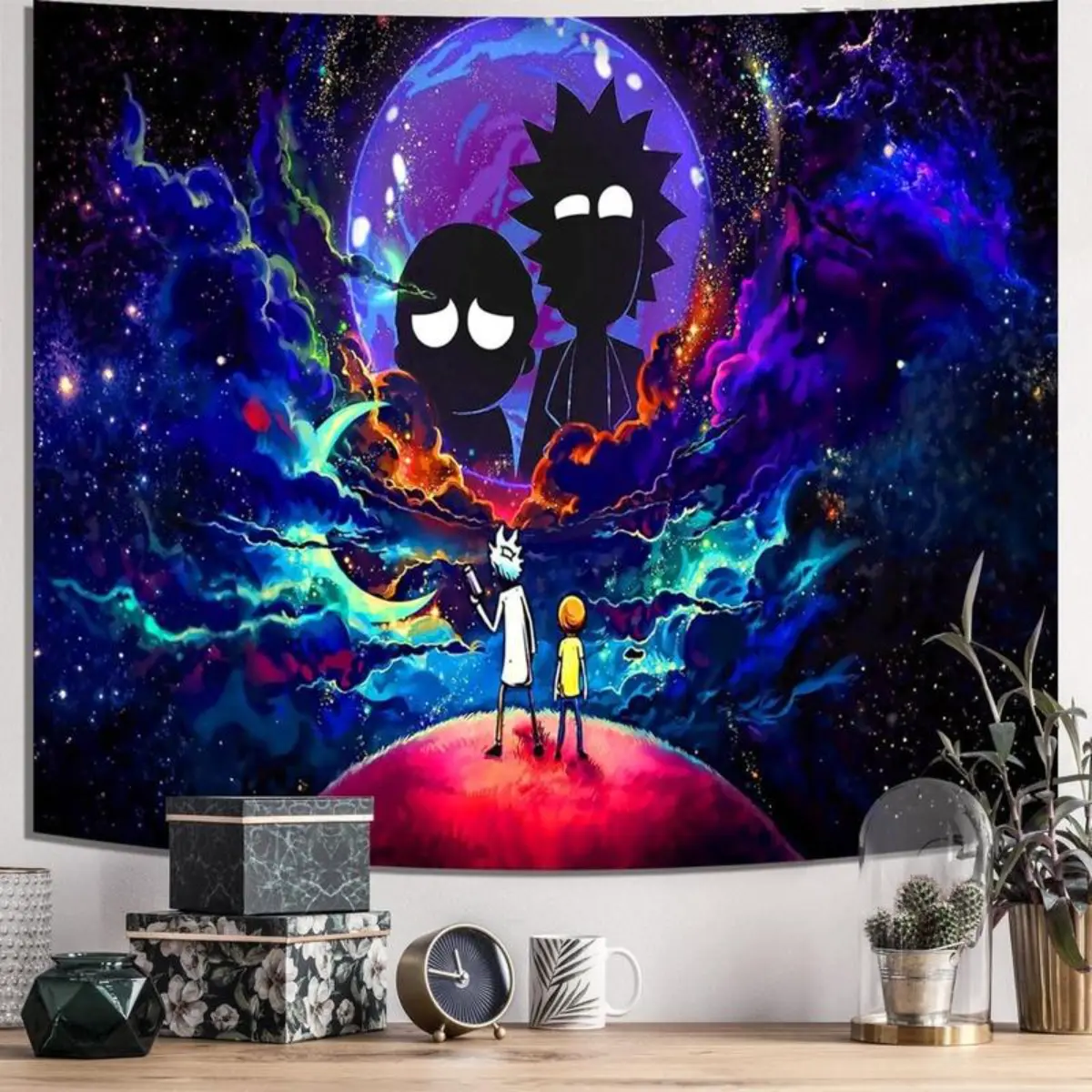 Anime Wall Tapestry for Bedroom, Trip-py Posters Space Wall Tapestry for Men, Cool Black Aesthetic, Hippie Room Decor Wall Hanging Art for Girl Boys Party Landscape Retro Swiss Mandala Skull Printed Starry Sky Pattern