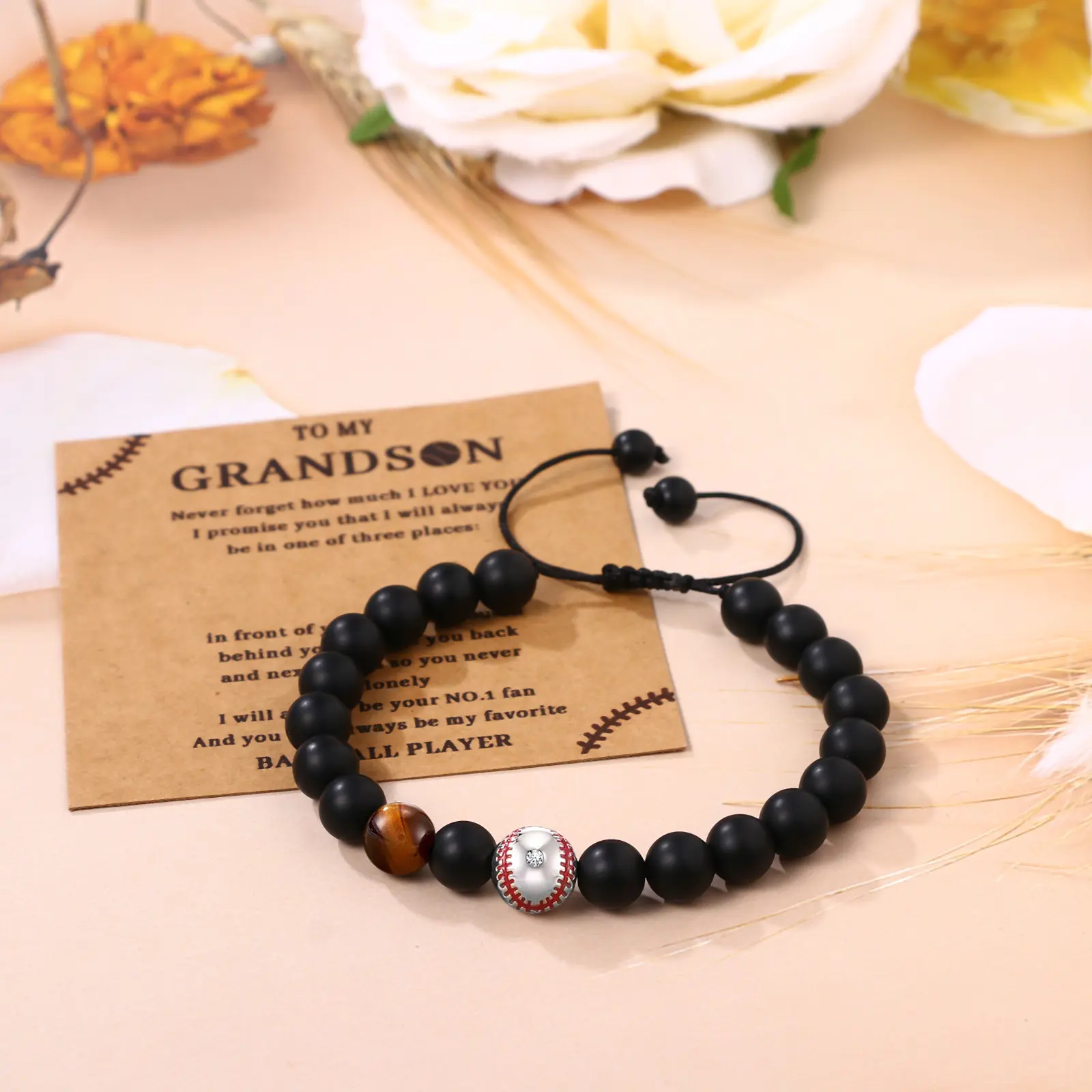 OIDEA Adjustable Male Sliding Cord Beaded Bracelet - Natural Stone-Alloy Braided Design with Baseball, Basketball, Football Charms, Teenage Boy Gifts, Boys Christmas Gifts for Graduation summerwins,summerwins
