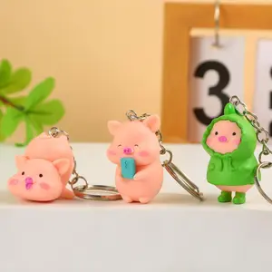 7pcs Piggy Keychain Pig Animal Shaped Keyring Bag Mobile Phone Pendant Accessory