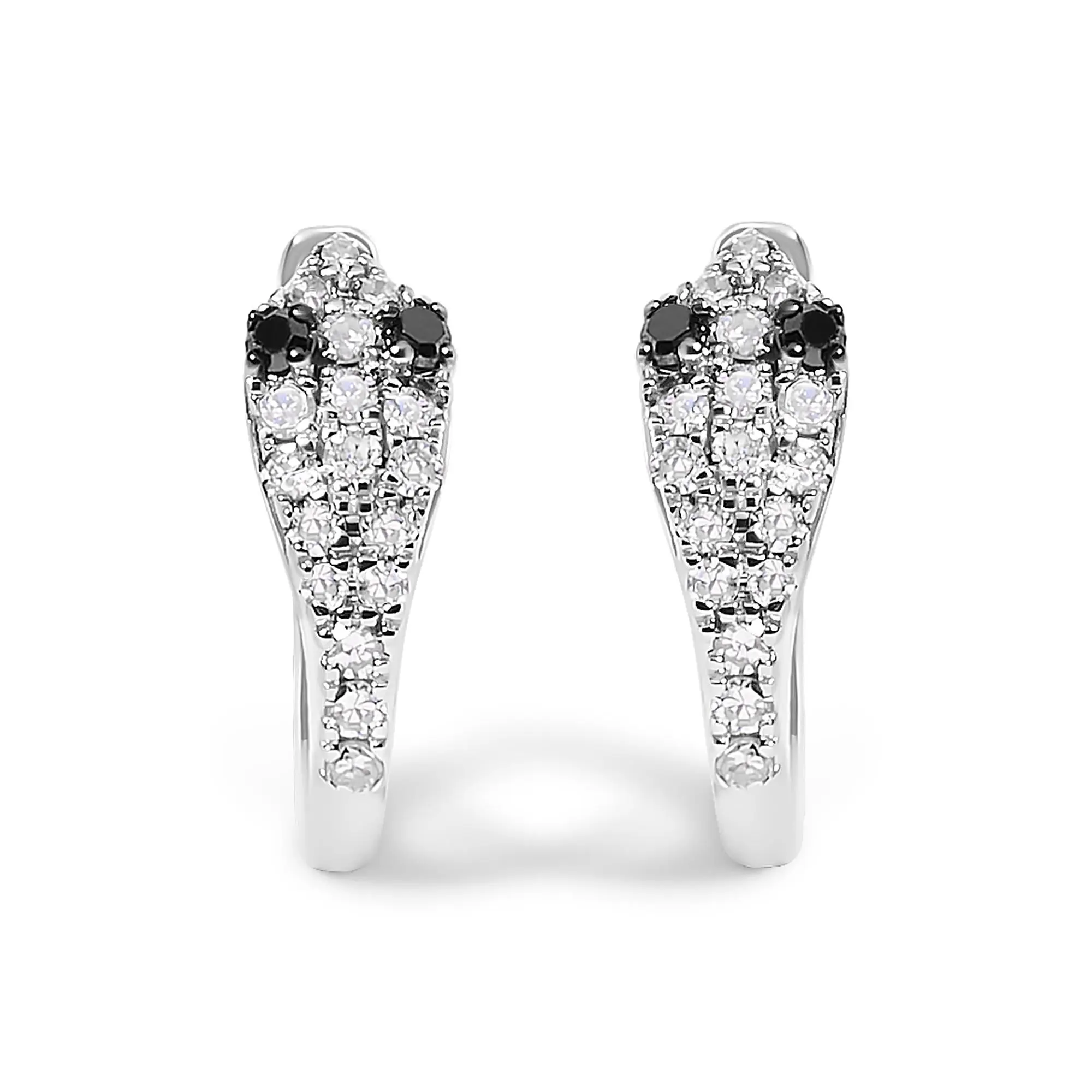 10K White Gold 1/5 Cttw Diamond Snake Eyes Huggy Hoop Earrings
