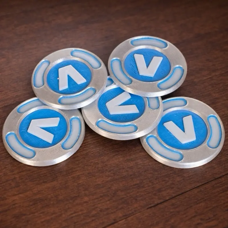 Fortnite V-Bucks Metallic Silver 3D Printed Replica Display Piece with Blue Accents, Unisex Video Games Collectible Statue for House Decoration, AFK Artifacts Enthusiasts, 3D Printed Material