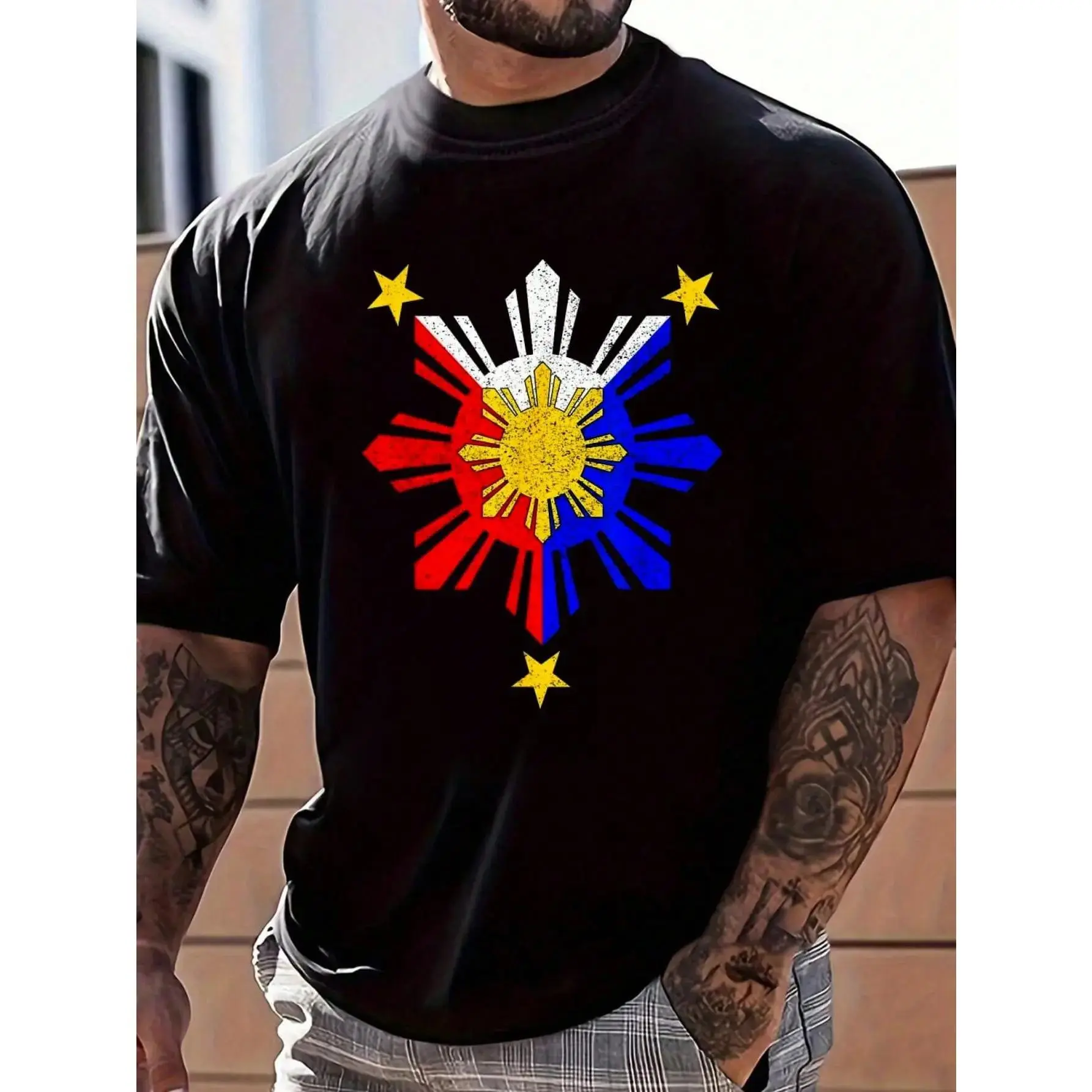 100% Cotton Pinoy Filipino Philippine Flag Sun T-Shirt Women's Men's Graphic Tee Crew Neck summer vacation Tops