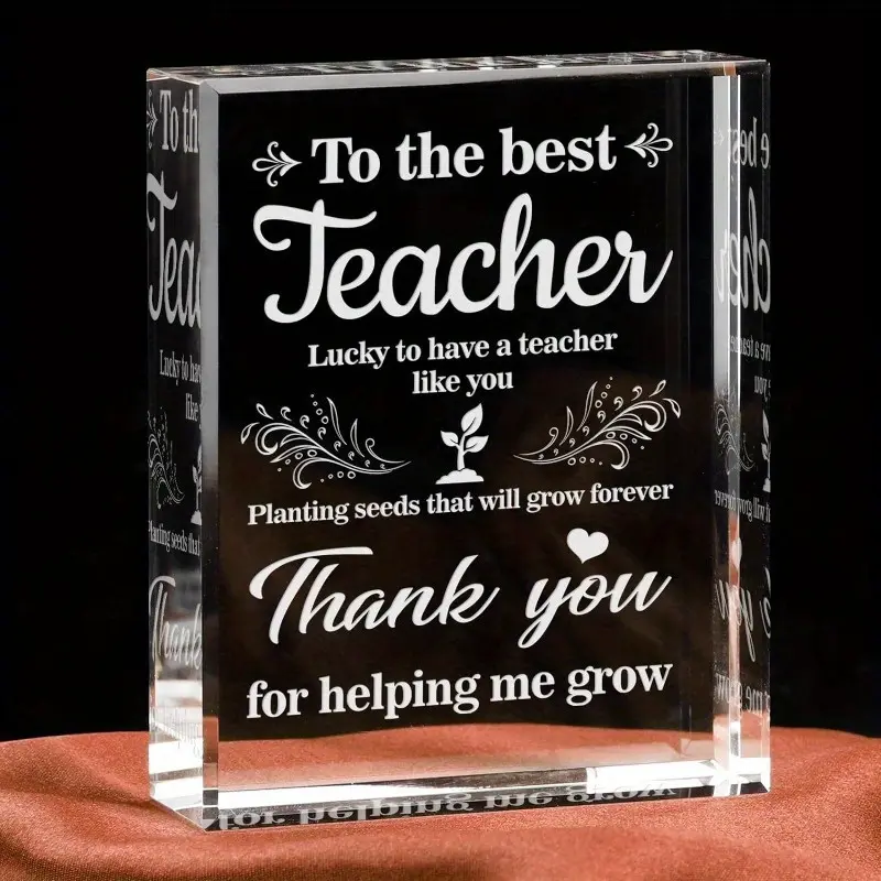 Teacher Appreciation Gifts, Appreciation Gifts for Teacher, Engraved Crystal Plaque Thank You Gifts for Teacher, Thank You Teacher Gifts for Women/Men Crystal Appreciation Plaque