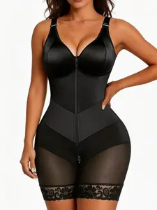 1 Count Women's Lace Trim Adjustable Strap Full Body Shaper, Double Compression V Shaped Waist Belt Tummy Control Jumpsuit, Colombian Shapewear, Fajas, Underwear, Butt Lifting High Stretch Breathable Bodysuit, Suitable for Daily Outfits & Formal Events