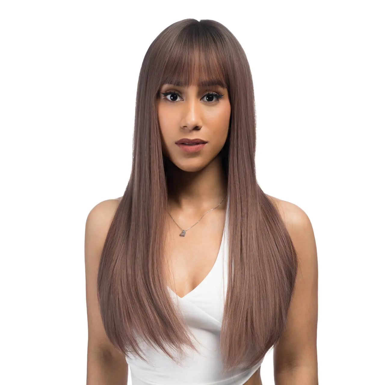 21-Inch Twilight Pink Sombre (Brown Tint, Black Tint) Straight Synthetic Wig | 【Heat Resistant】【Cap Included】 | 51FSGB