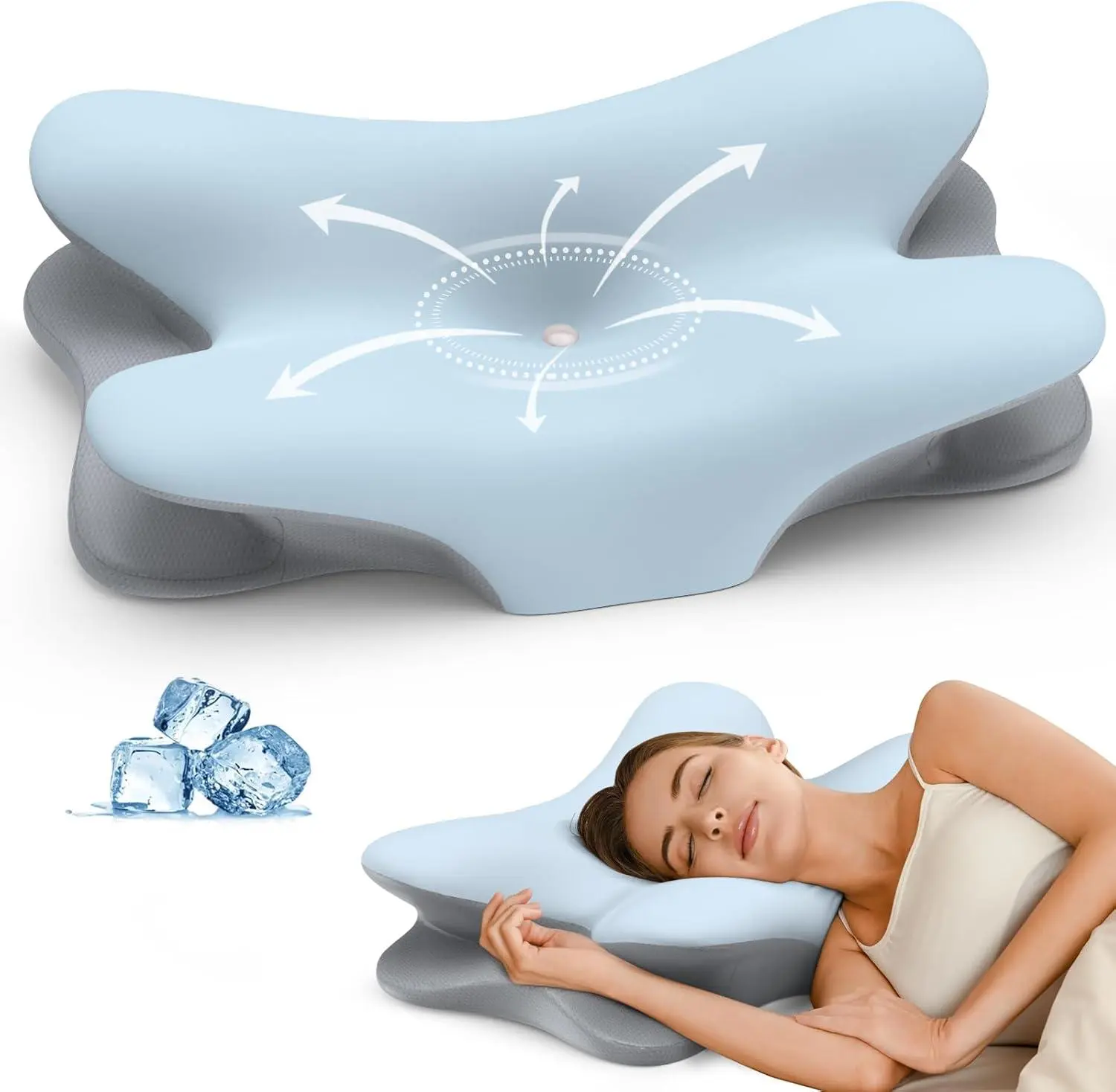 Besyodo Contoured Memory Foam Anatomical Neck Pillow - 2-Height Ergonomic Orthopedic Design, Pillows for Sleeping, Cooling Support for Neck Pain Relief, Side & Back Sleepers, Anatomical Neck Pillows