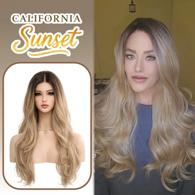SUNNYMAY Japan Silk Premium Series Fluffy Synthetic Lace Front Wig - 13x3 Lace, Nordic Style Hairline, No Gel Design, 120% Low Density, Hand Tied Wig, Glueless, Ready to Wear, Honey Blonde-Ash Blonde, Valentine's Gift for GF, Fluffy Synthetic Wigs
