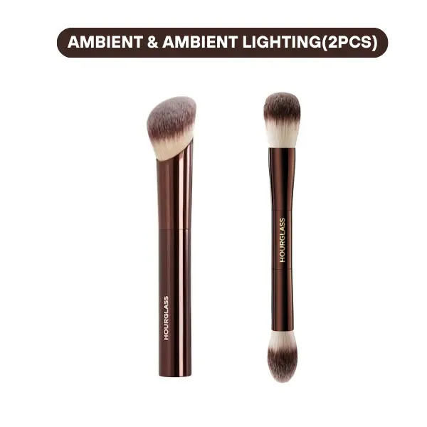 Hourglass Ambient Soft Glow Foundation & Ambient Lighting Edit Dual-Ended Cosmetic Makeup Brushes for Precise Makeup Application, 2 pcs