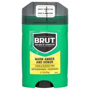 BRUT Warm Amber and Honor Antiperspirant and Deodorant - Scented Deodorant Stick for Men - Powerful Sweat Protection - Eliminates Odors - 2.7 oz