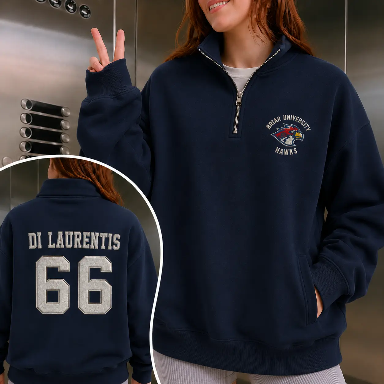 Briar University HAWKS Embroidered Quarter Zip Sweatshirt, Hockey Briar University Embroidered Sweatshirt, Gifts for Hockey Lover Classic Cotton, Number Quarter Zip Sweatshirt, Off Campus Series Shirt, Bookish Shirt, Hockey Romance Bookish Gift For Her