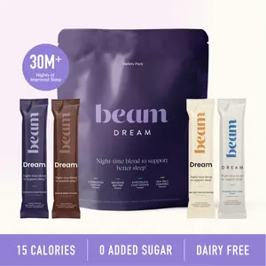 Beam Dream Nighttime Hot Cocoa Variety Pack — 20 Sticks for Sleep Support (4 Flavors, Melatonin + L-Theanine + Magnesium, No Added Sugar)