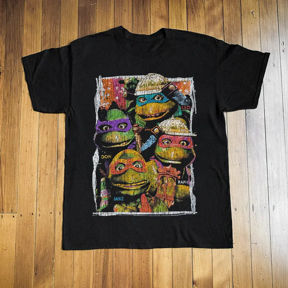 TMNT Black Tee, Urban Street Style Vintage Graphic Tee Unisex Cotton Top, Y2K Grunge Aesthetic, Trendy T-Shirt, Casual Daily Wear, Gift T-Shirt Top Menswear Womenswear Streetwear