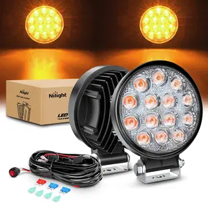 Nilight 4.5Inch 42W 4200LM Amber LED Light Pods Round Flood Light Off Road Lights Fog Lights Driving Roof LED Work Light with 16AWG Wiring Harness Kit-2 Leads for cars wireless  dealsforyoudays