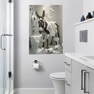 Bathroom Art Wall Farmhouse Home Vintage Funny Signs Donkey For Home,Donkey Toilet Paper Fun packaging style,room decoration, unique holiday gift paintings, waterproof, fade resistant, printed posters, and wall decorations