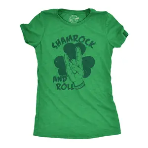 Womens Funny T Shirt Shamrock and Roll St Patricks Day Graphic Tee for Ladies Funny Womens T Shirts Cute Vintage Fashion Casual Ladies T-Shirt Gift Saint Patrick's Day Tops for Women Funny Music Top Women's Green -