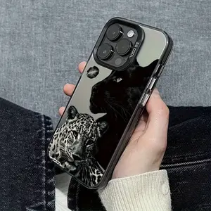 Unique Leopard Lips Pattern Shockproof Phone Case Protector for iPhone 15/15 Plus/15 Pro/15 Pro Max, Geometric Design, Perfect Gift for Loved Ones