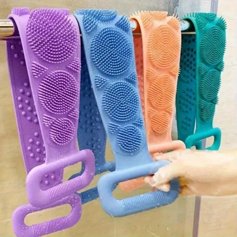 3pcs Green Purple Blue Mixed Set Body Care Tool Bath Accessories Body Wash Sponge Silicone Brush Bath Towel Scrub Back Massage Shower Extension Light Beige Cleansing Brush