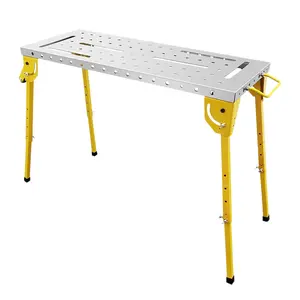GARVEE 46" x 18" Folding Welding Table with Steel Workbench Top, Portable with Wheels, Adjustable Angle and Height, 1000LBS Capacity, Versatile Clamping Worktable for Garage and Wood Shop
