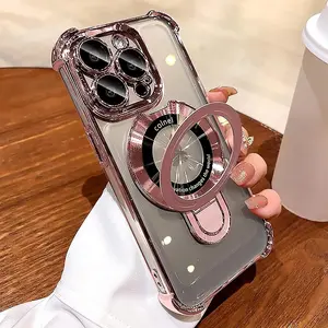 for iPhone 14 Pro Max Case with Magnetic Ring Stand,[Compatible with MagSafe] Four Corners Shockproof [Military Grade Drop Protection] Luxury Slim Kickstand Case for iPhone 14 Pro Max-Pink
