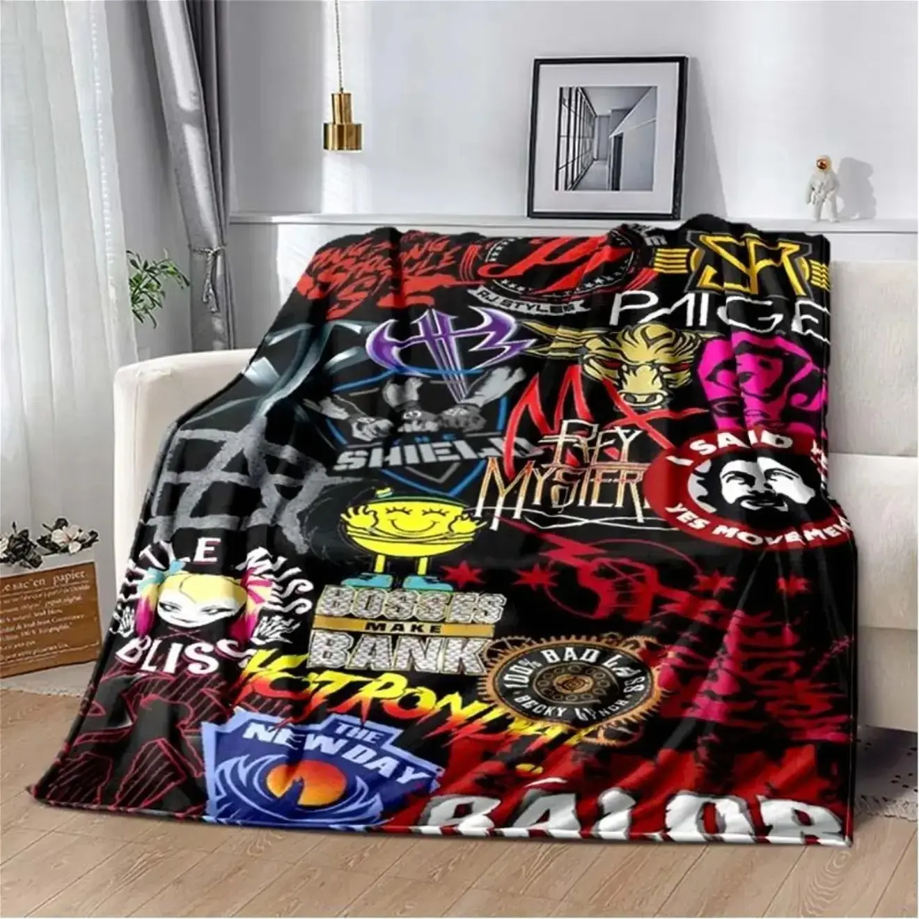 WWE Wrestling Graphic Printed Blanket, Soft Lightweight Skin-Friendly Cozy Air-Conditioner Throw Blanket, Multi-Scene Cover for Bed Sofa Living Room Travel Camping Home Decor, Ideal Birthday Christmas Holiday Gift for Wrestling Fans Kids & Adults