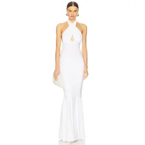 Norma Kamali Halter Fishtail Gown in Snow White