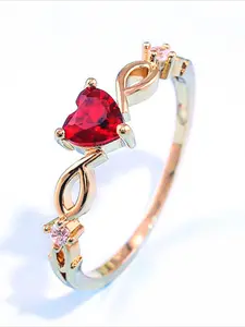 Fashion 18K Gold Plated Red Heart Zircon Women's Ring, Valentine's Day Christmas Gift, Bridal Wedding Engagement Jewelry, Daily Wear Decorative Accessories, Heart Shaped Ring, Beautiful Rings