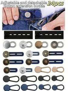 24-Piece Button Extender Set, 6 Sizes Adjustable Elastic Waistband Extenders, Seamless Invisible Extension Kit, Multiple Colors Available