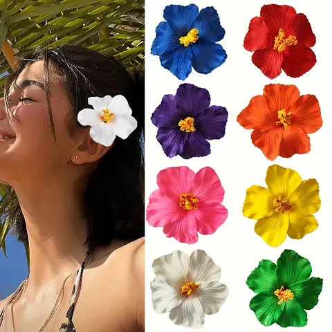 Boho Style Hawaii Flower Design Hair Clip, Elegant Flower Decor Hair Accessories For Women Girls, Minimalist Headwear Suitable For Thick Hair, Flower Clip Hijab, Synthetic Claw Clip hibiscus