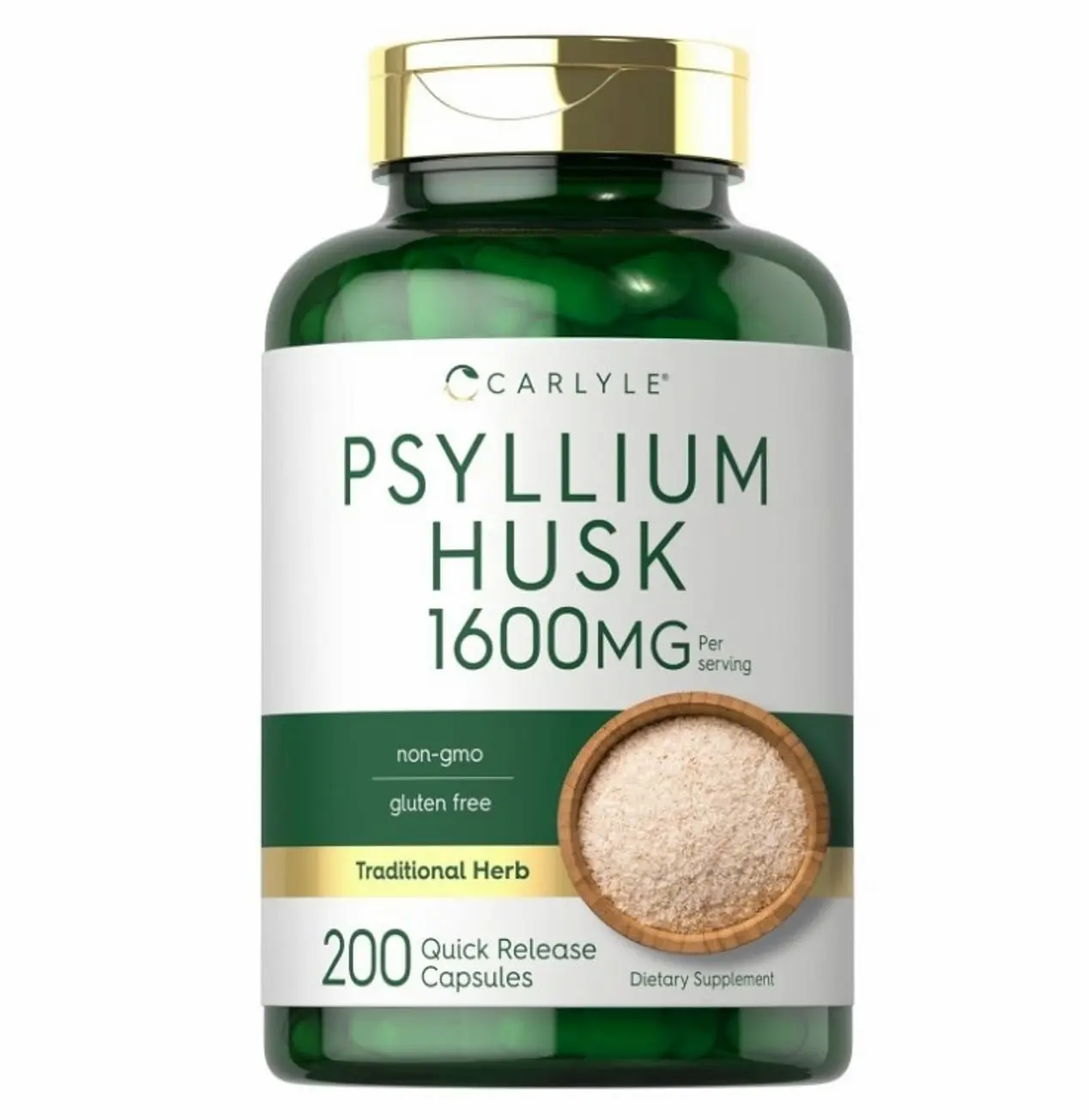 Psyllium Husk Capsules 1600mg | 200 Count | High Potency Fiber Supplement | Non-GMO, Gluten Free