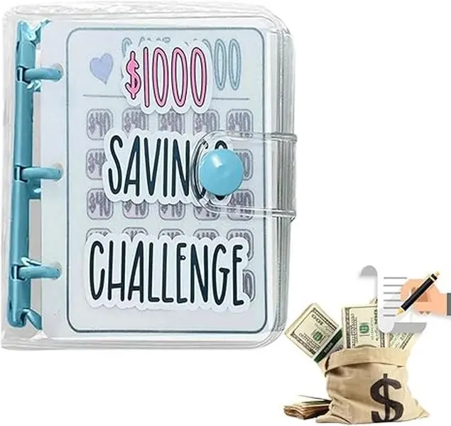 Money Saving Challenge Binder 1000 Savings Planner with Cash Envelopes Reusable Mini Budget Book Waterproof Durable PVC Material Easy Fun Way to Save $1000 deposit anytime portable