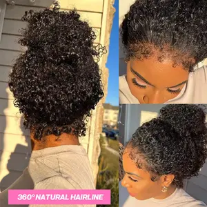 Pizazz Hair Hidden Strap 360 HD Full Lace Frontal Wig 4C Edge Curly Wigs Human Hair with Pre Bleached Knots Pre Cut Lace Wig