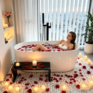 51'' Freestanding Bathtub Resin Stone Soaking Bathtub Solid Surface Modern Tubs with Overflow and Pop-up Drain in White