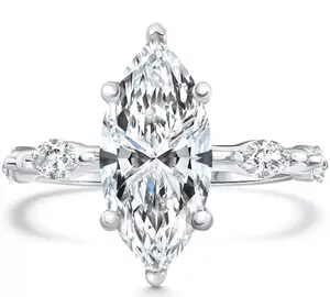 Certified 3.40Ct Marquise Diamond Engagement Ring 14k White Gold Lab Grown