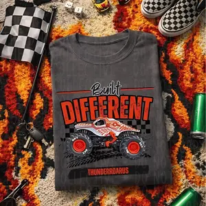 [Made in USA] Thunderroarus Built Different Trucker shirt, Racing Monster Truck Shirt, Vintage 90s Matching Race Day Tee, Father's day shirt, Checkered Bows and Flags, Unisex Men Women Casual Wear, Y2k Style
