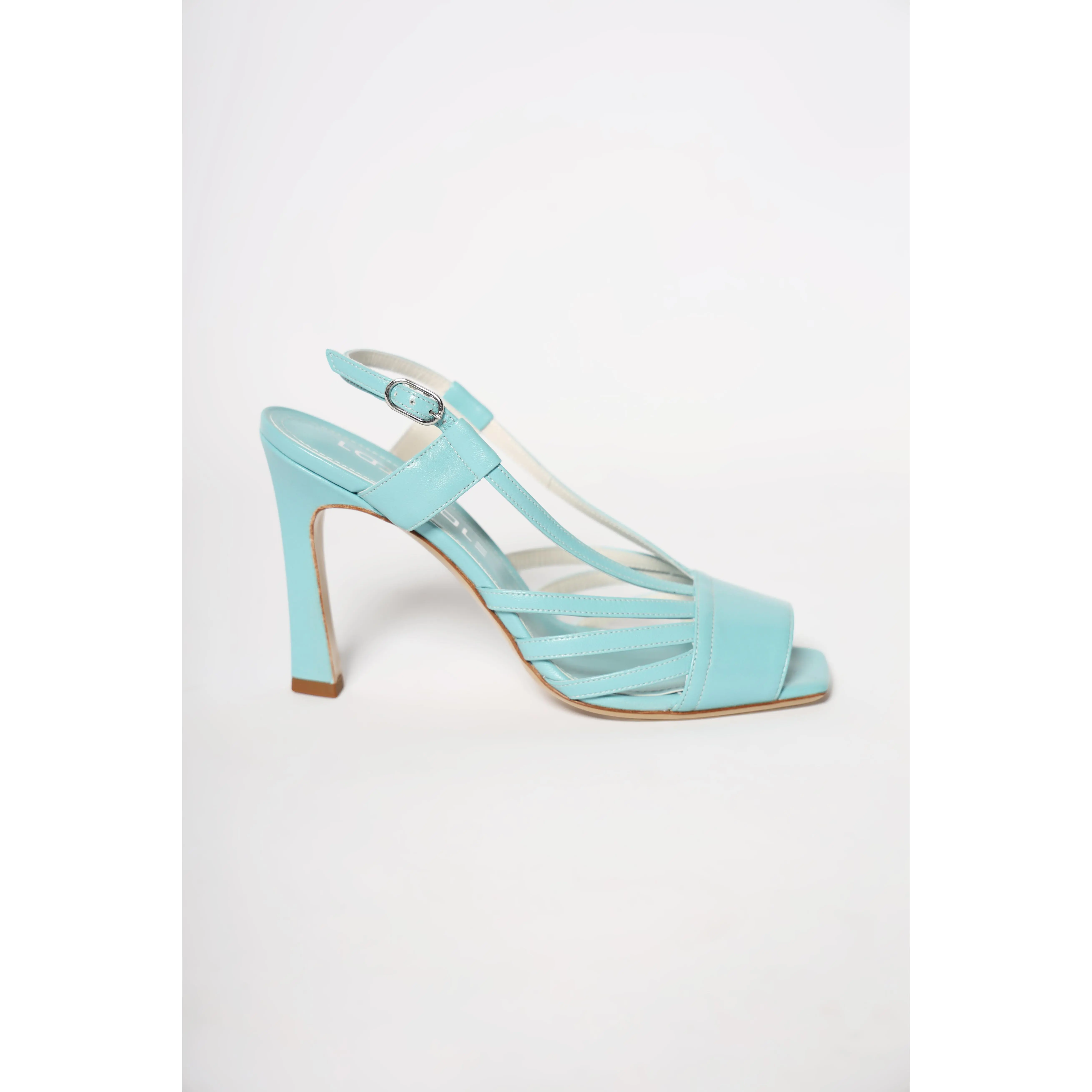Light Blue Strappy Peep Toe Leather Women's Italian Sandals