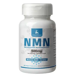 JulyDeer NMN 500mg | 60 Veggie Capsules | 30 Servings | 250mg Per Capsule | High Absorption NAD+ Booster | Nicotinamide Mononucleotide | Non-GMO Vegan Supplement