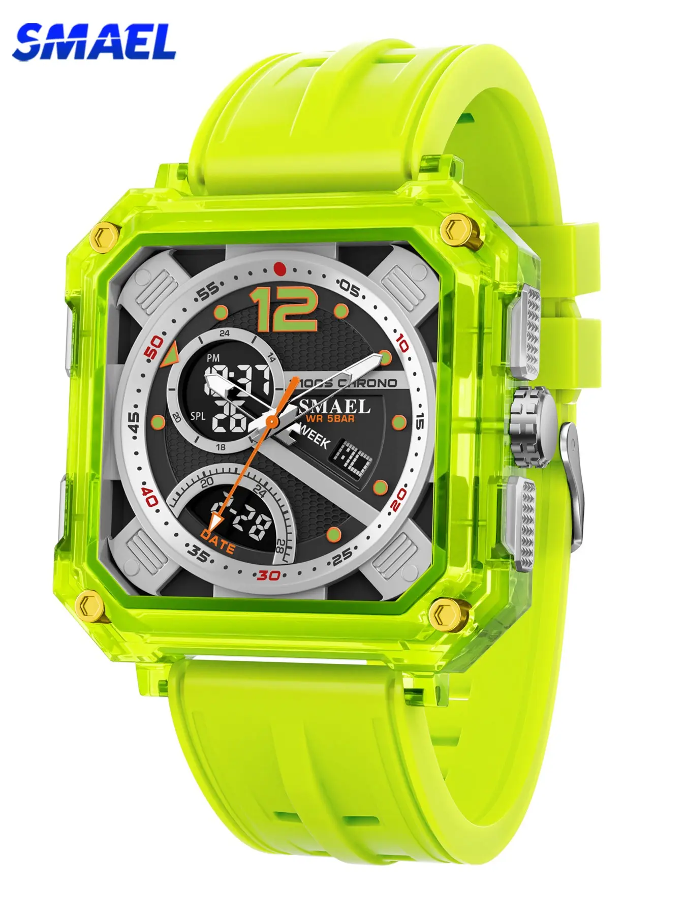 Smael Men's Military Style Watch, 50m Waterproof, Chronograph, Alarm, LED Backlight, Multifunctional Electronic Sports Watch, Digital Watches, Quartz Waterproof Watch, Waterproof Quartz Wristwatch